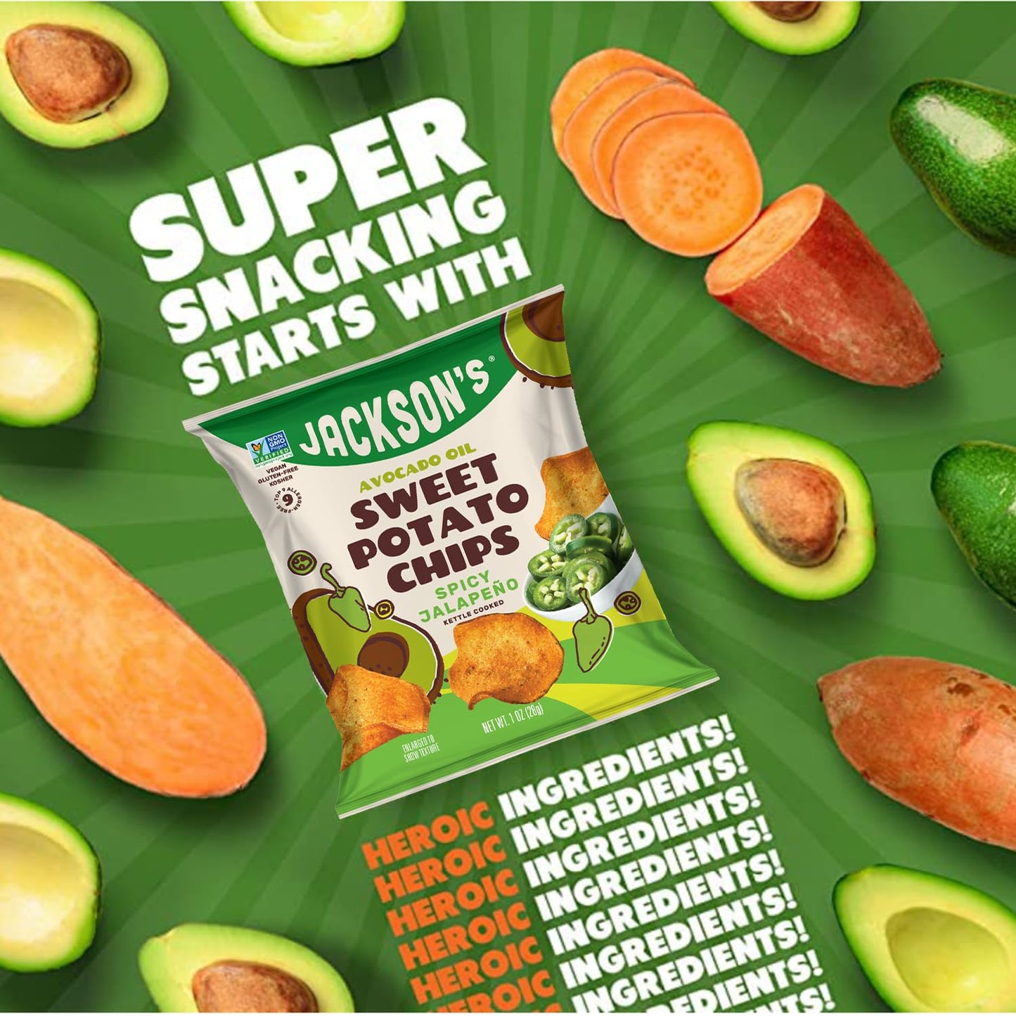 Jacksons Sweet Potato Jalapeno Chips, Gluten Free & Vegan, 5 oz (Pack of 7)