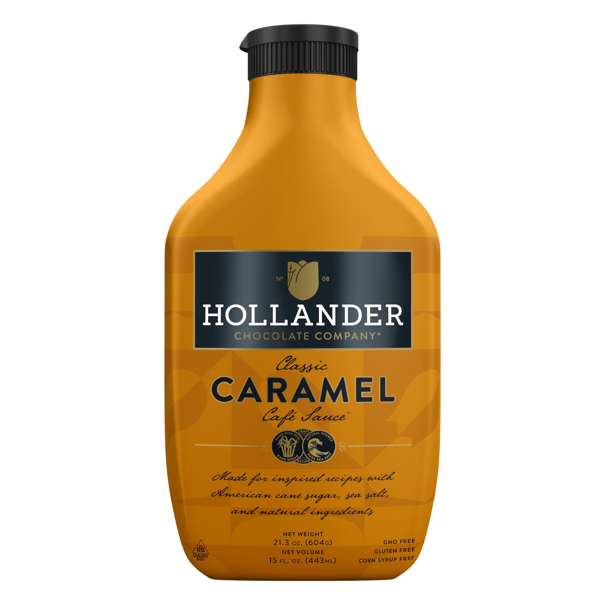 Hollander Caramel Caf   Sauce | GMO Free, Corn Syrup Free, Soy/Gluten Free |15 fl. oz. Squeeze Bottle | Flip Cap