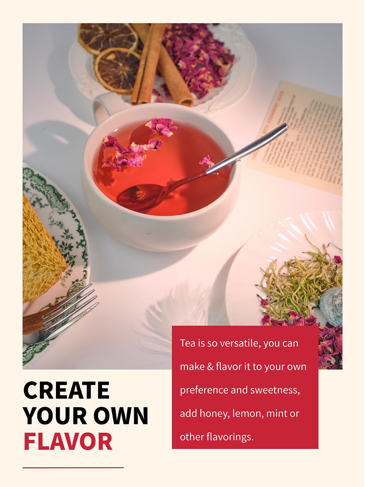 TeeLux Rose Petals Tea, Premium Dried Rose Flowers for Drinks & Baking, Caffeine Free, 2.82oz
