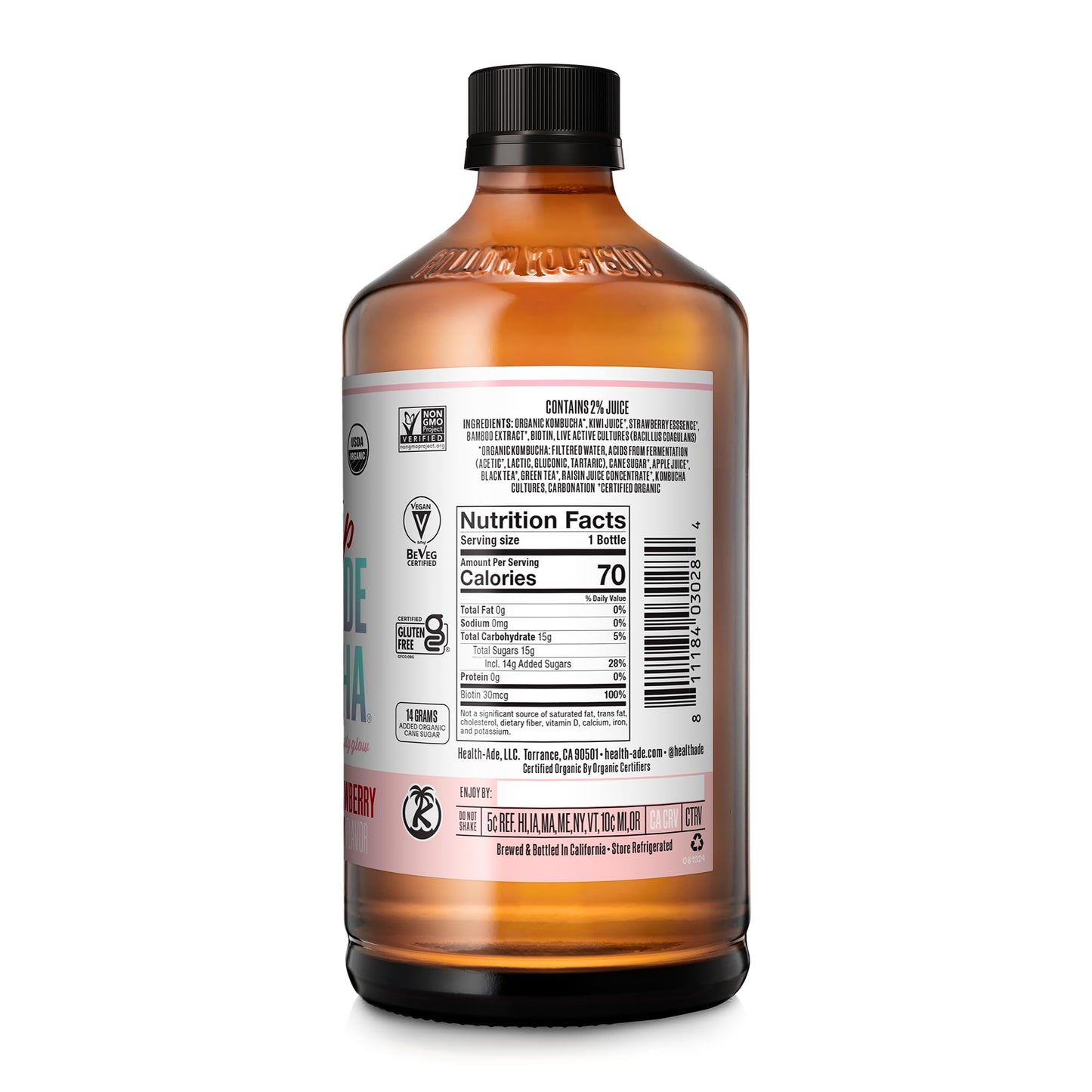 Health-Ade Kombucha Tea Organic Drink, 16 Fl Oz Bottles, Vegan, Gluten Free, 12 Pack, Strawberry Glow