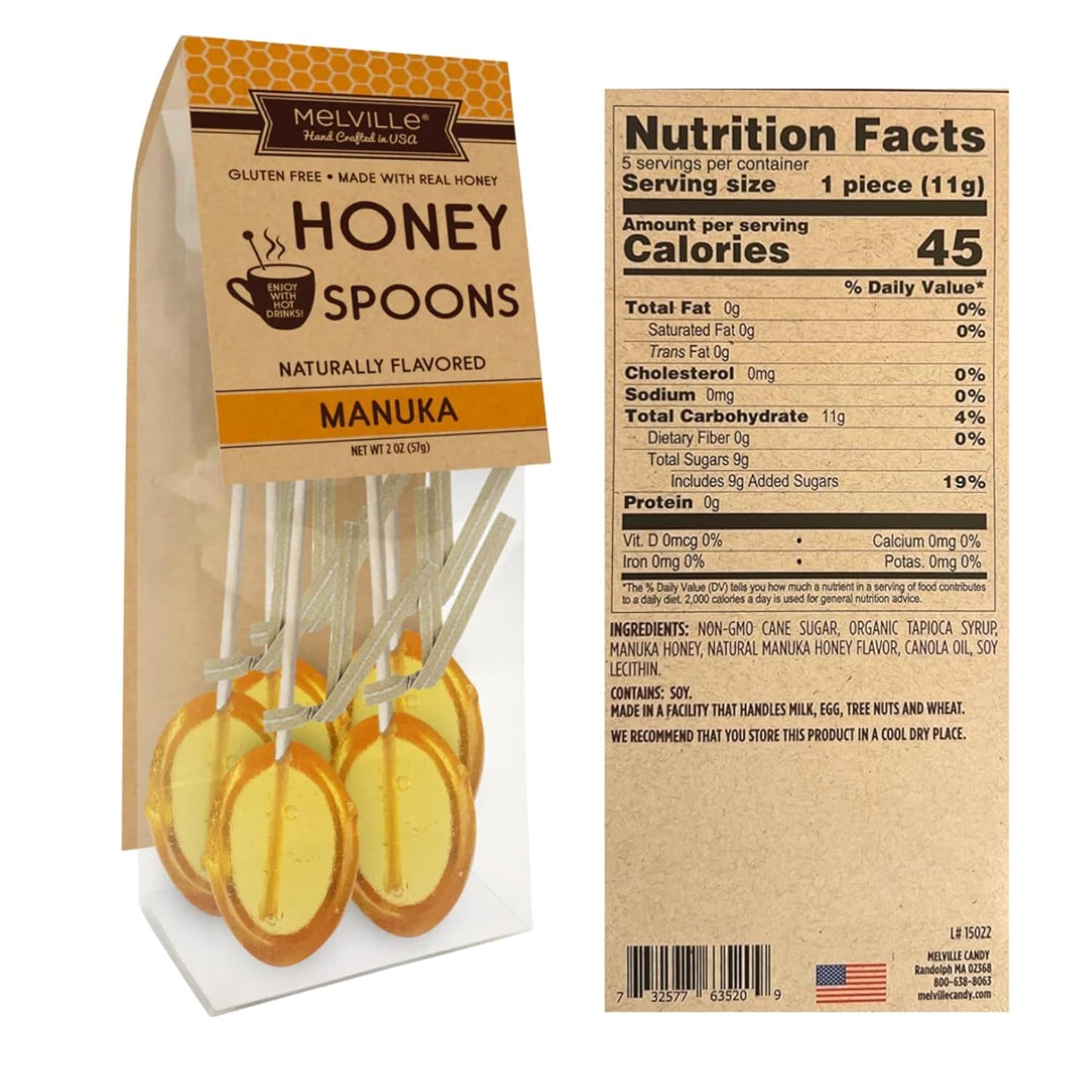 Melville Honey Spoon Bundle Pack Of 3 Flavors - Honey Dipper, Manuka, Lemon, Orange Blossom - 15 Honey Spoons For Tea - Deliciou