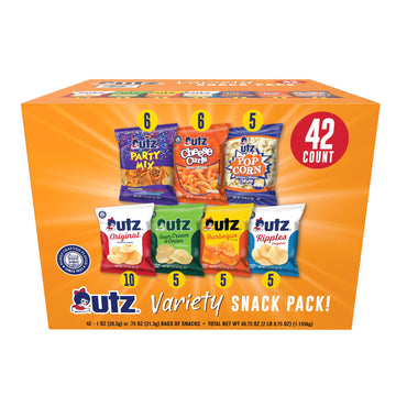 Utz Snack Variety Pack - Potato Chips, Cheese Curls, Popcorn, Party Mix - 0.97 oz each, Pack of 42