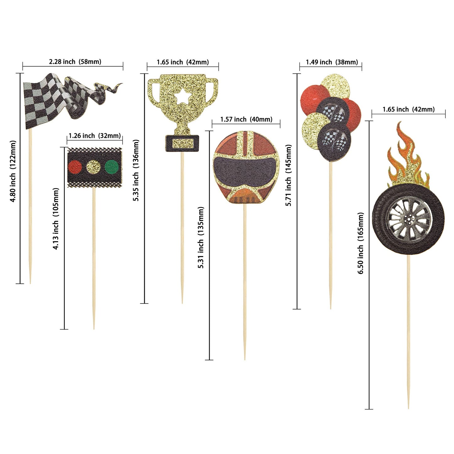 Gyufise 24 Pack Race Car Cupcake Toppers For Boy Birthday Racing Car Theme Trophy Flag Wheel Fruit Picks Party Decoration Let'S
