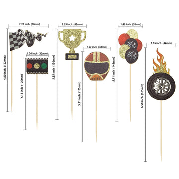 Gyufise 24 Pack Race Car Cupcake Toppers For Boy Birthday Racing Car Theme Trophy Flag Wheel Fruit Picks Party Decoration Let'S