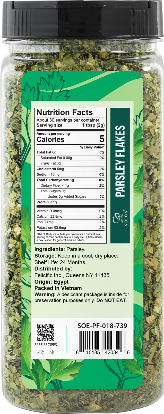 Soeos Parsley Flakes  2.1 oz (60g)  Dried Parsley Leaves  Fresh Flavor and Aroma  Perfect for Seasoning  Garnishing  and Cooking