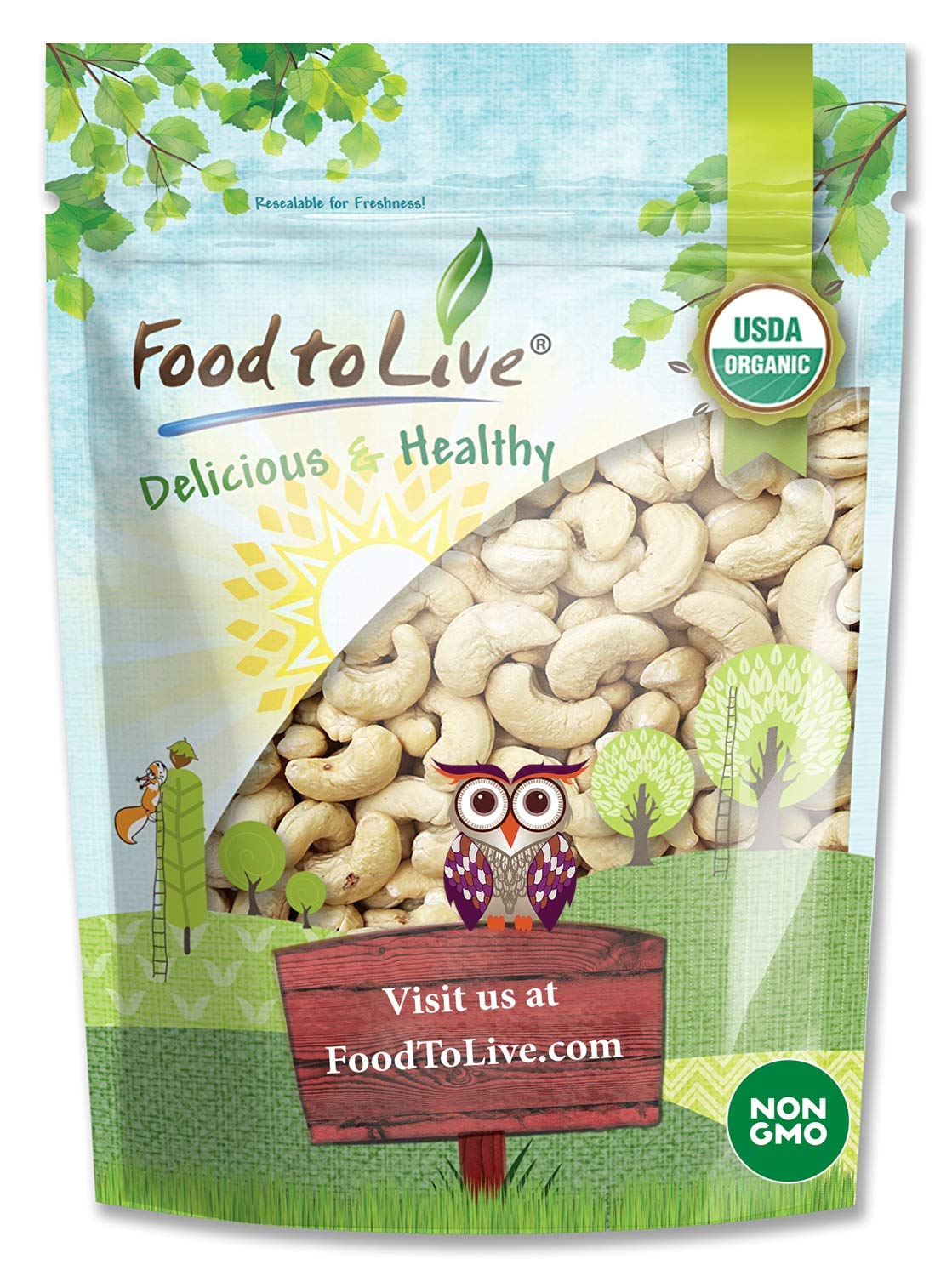 Food To Live Organic Raw Cashews  4 Pounds - Non-Gmo  Whole  Large  Top-Grade Fancy Nuts  Unsalted  Unroasted  Kosher  Vegan  Bulk  Low Sodium. Good Source Of Protein  Copper  Zinc  Selenium  & Thiamin