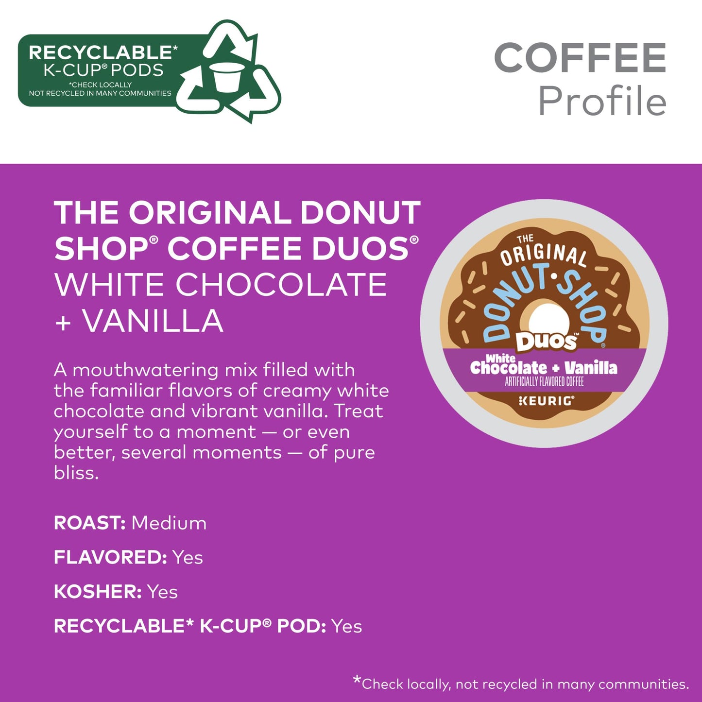 The Original Donut Shop Duos White Chocolate + Vanilla, Keurig Single Serve K-Cup Pods, 96 Count
