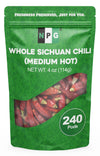NPG Sichuan Red Chili Peppers, Medium Hot, 4 Ounce Pack, Dried Red Chilies for Cooking