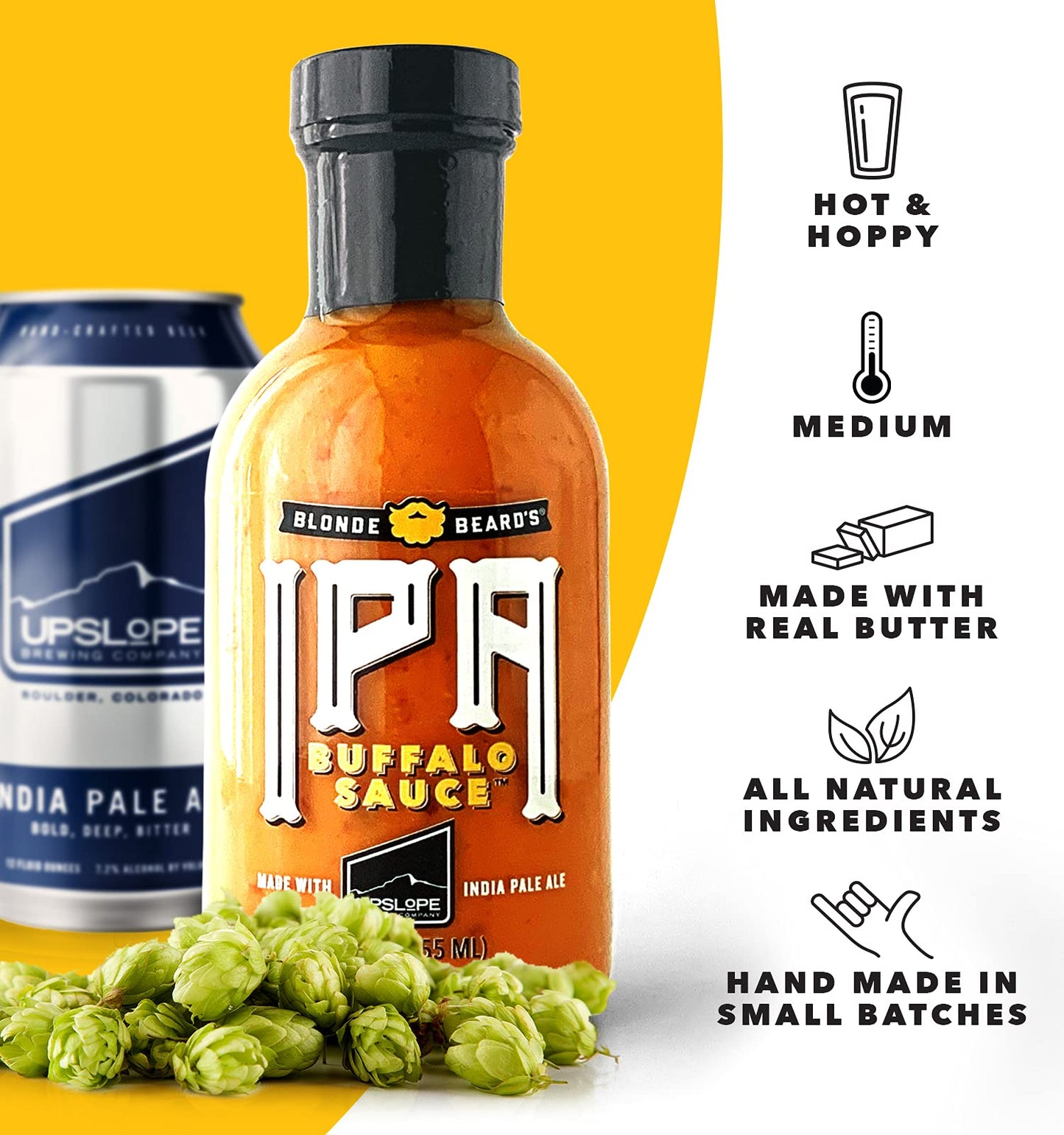 Blonde Beards IPA Buffalo Sauce - Medium/Hot - All Natural - 64 fl oz - Great for Chicken Wings