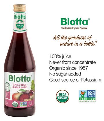 Biotta Organic Apple Beet Ginger Juice - 100% Juice Superfood Blend with Organic Apple Juice, Beetroot Juice & Ginger Root Juice