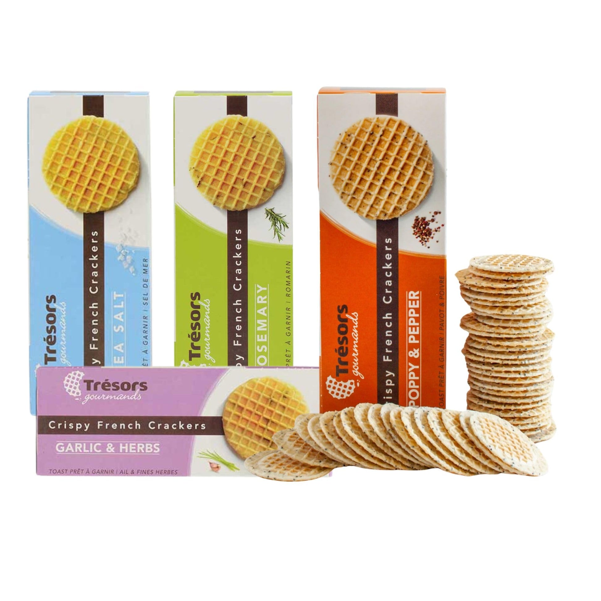 Tresors Gourmands Crackers Variety Pack - Rosemary & Garlic Herb - 3.25 Ounce (Pack of 4)