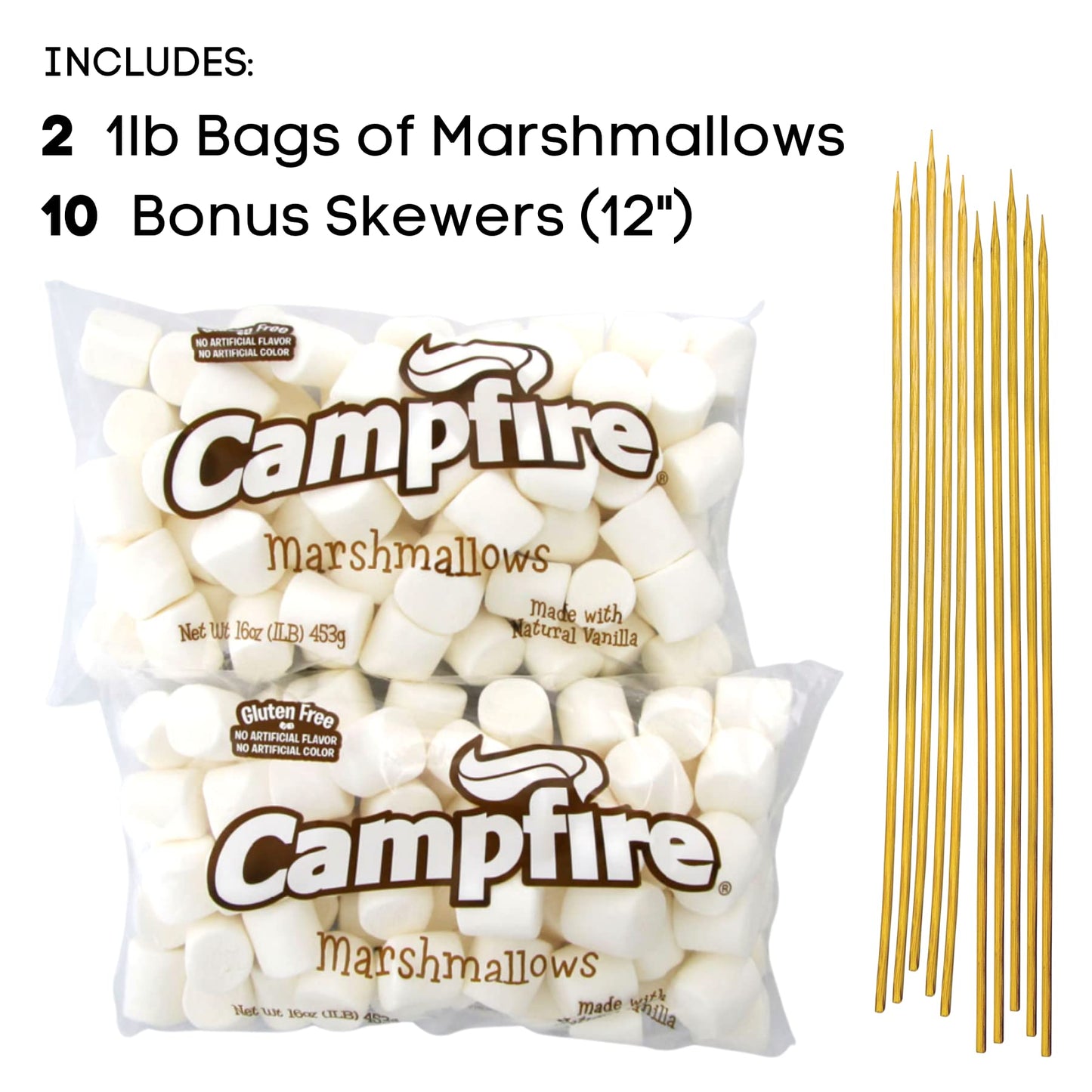 2 Pounds Of Large White Marshmallows With Bonus Roasting Sticks - Made With Natural Vanilla, No Artificial Flavors - Great For C
