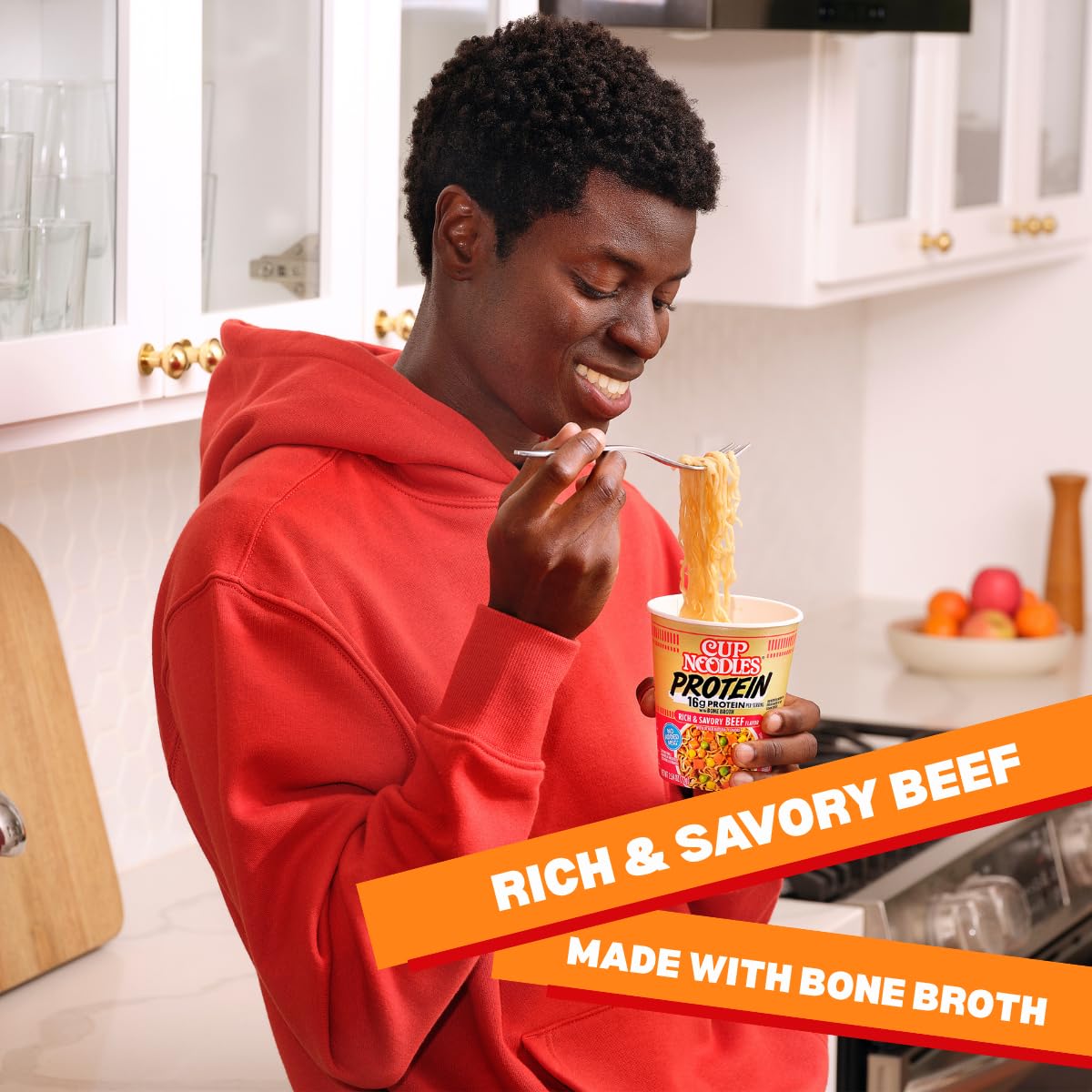 Nissin Cup Noodles Protein Ramen, Beef Flavor with Bone Broth, 16g Protein, 2.54 Ounce Cup (Pack of 6)
