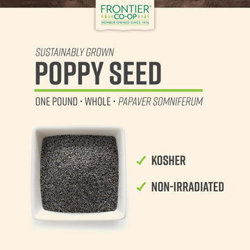 Frontier Co-Op Whole Poppy Seeds, Bulk 1lb Bag - Black Poppy Seeds for Baking, Cooking, Salad Dressing - Certified Kosher, Non-I