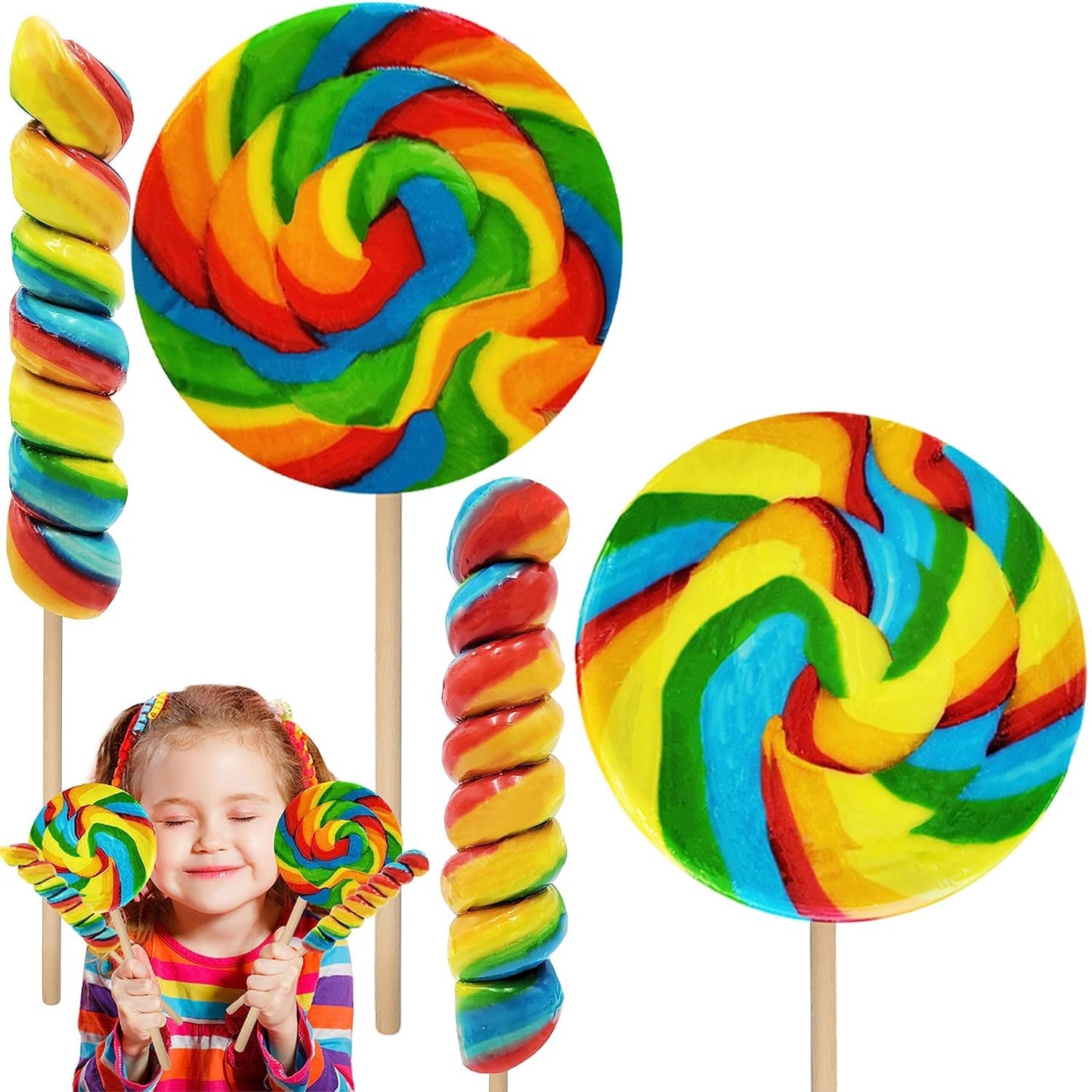Fruidles Jumbo Rainbow Twists and Swirls Lollipop Mix, Mixed Fruit Flavor, 10 & 8.5, Individually Wrapped, 24-Pack