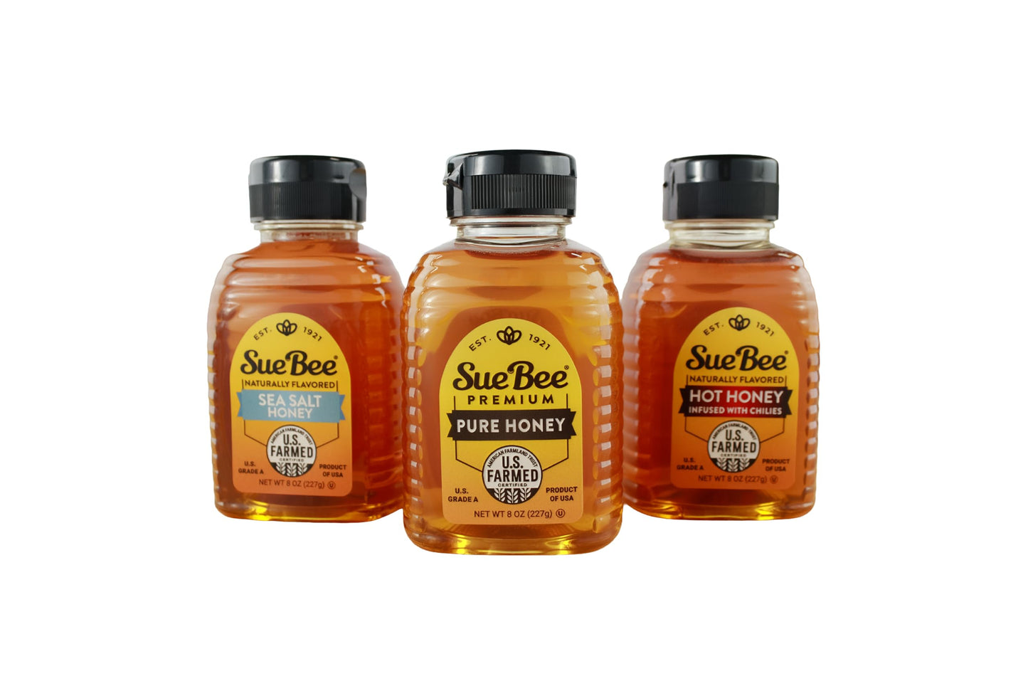 Sue Bee Sweetness Sampler - 3 Pack Honey Gift Set | Oriflavor Blendal  Hot & Sea Salt | Pure U.S. Farmed Certified | Gourmet Gift Set For Foodies  Cooking  Tea  Charcuterie & Holiday Gifting 8 Ounce (Pack Of 3)