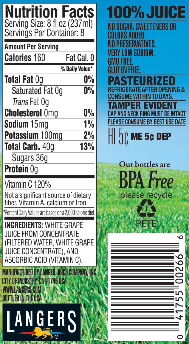 Langers White G  Juice with Vitamin C, 64 Fl Oz, Pack of 8