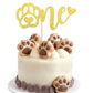1 PCS One Cake Topper Gold Glitter First Birthday Dog Paw Cake Pick for Puppy Dog Let's Pawty Theme Baby Shower Kids Boys Girls 