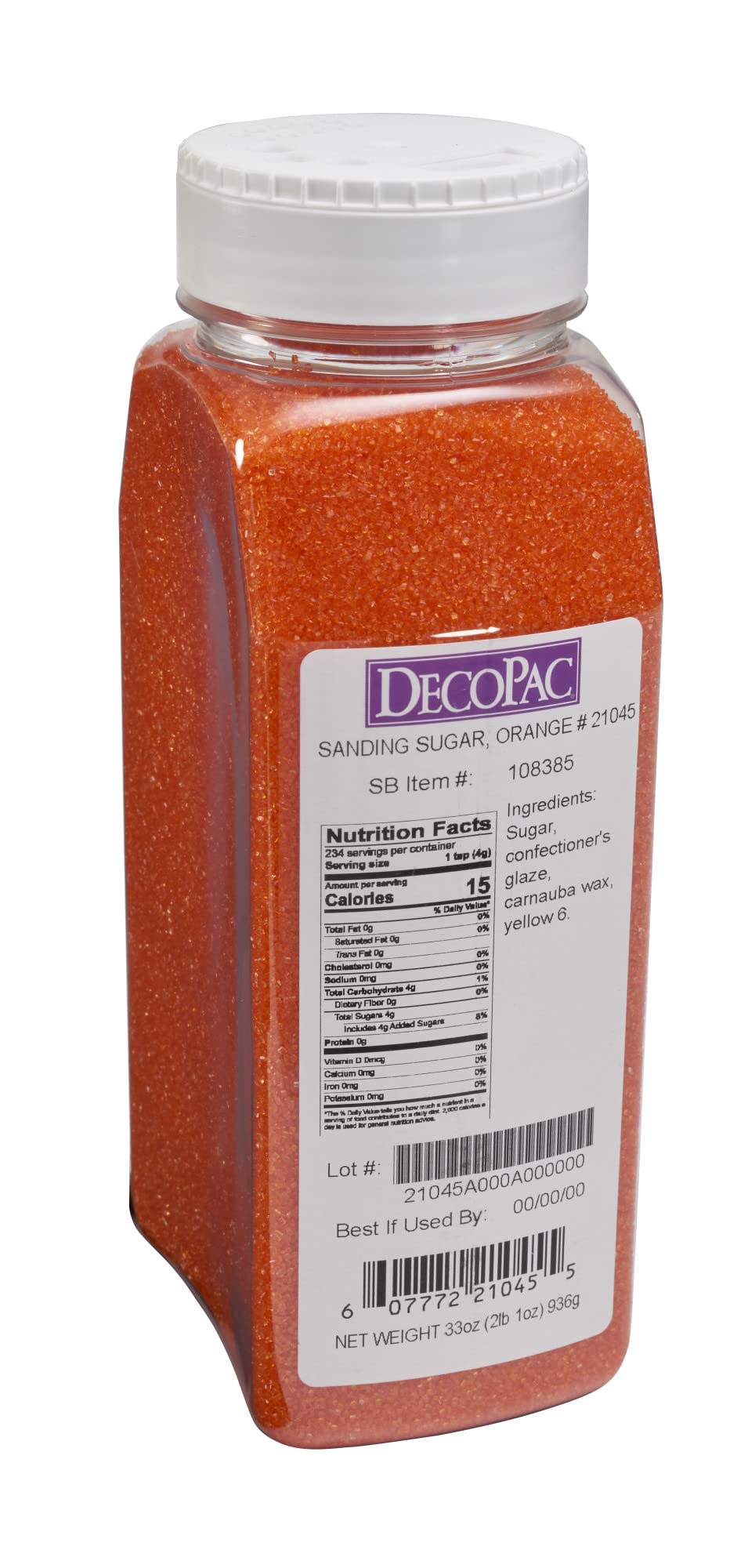 DecoPac Sanding Sugar | Orange Edible Sugar Sprinkles | 33oz | Edible Sanding Sugar in Handheld Container | Made In USA | Sugar