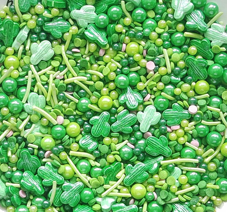Sentovac Edible Cactus Mix Sprinkles for Decorating | Edible Cake Cupcake Green Sprinkles 1 Bottle 3.35oz/ 95g | Cookie and Ice 