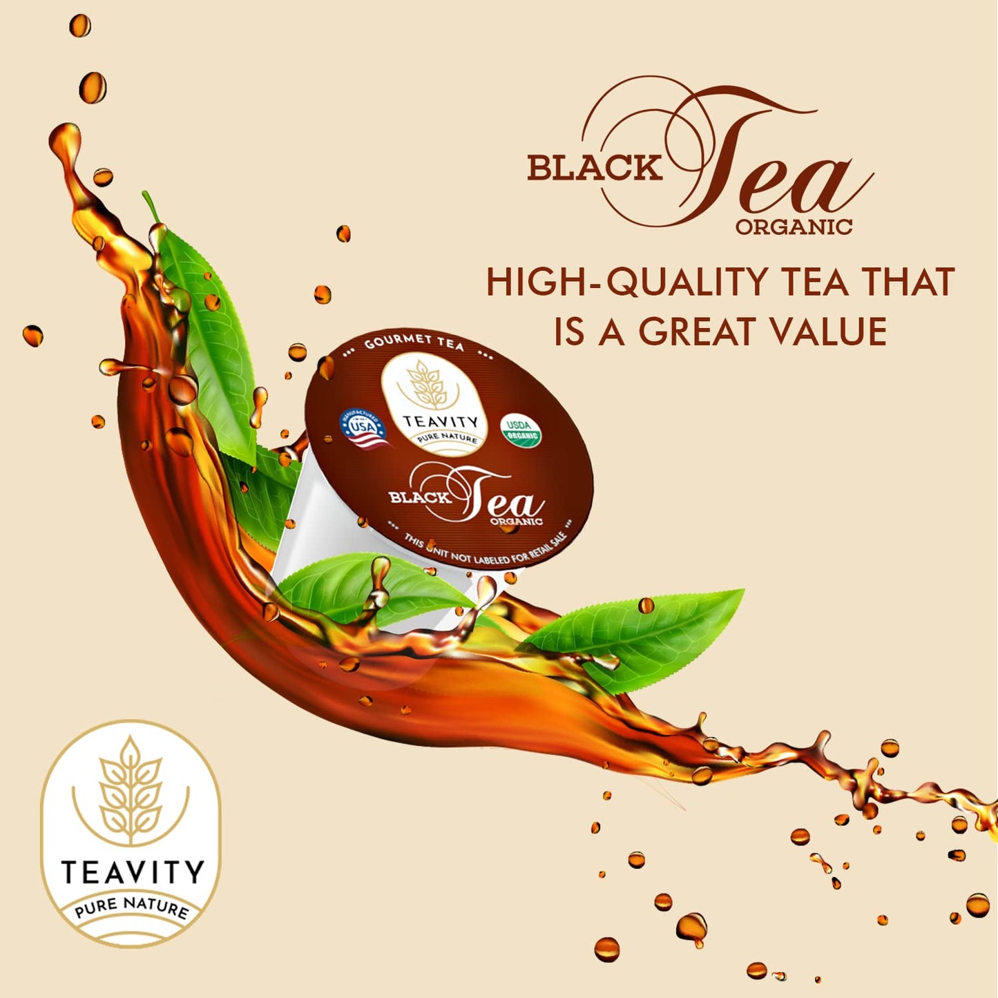 Teavity Organic Black Tea Pods - 12 Unsweetened Tea Pods For Keurig Kcup Malt-Inspired - Naturally Caffeinated, Hand-Picked From Sri Lanka, Sturdy Packaging, American Owned