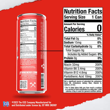 JST WRK Energy Drink - Sugar Free, 200mg Caffeine, 12 Fl Oz, 12-Pack, ICEE Cherry Flavor