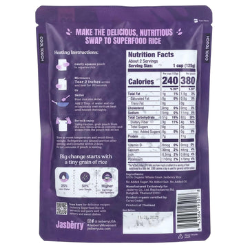 Original Organic Rice - Superfood with High Antioxidants, Ready to Eat or Heat, 100% Jasberry Rice, Non-GMO, Gluten-Free, USDA C