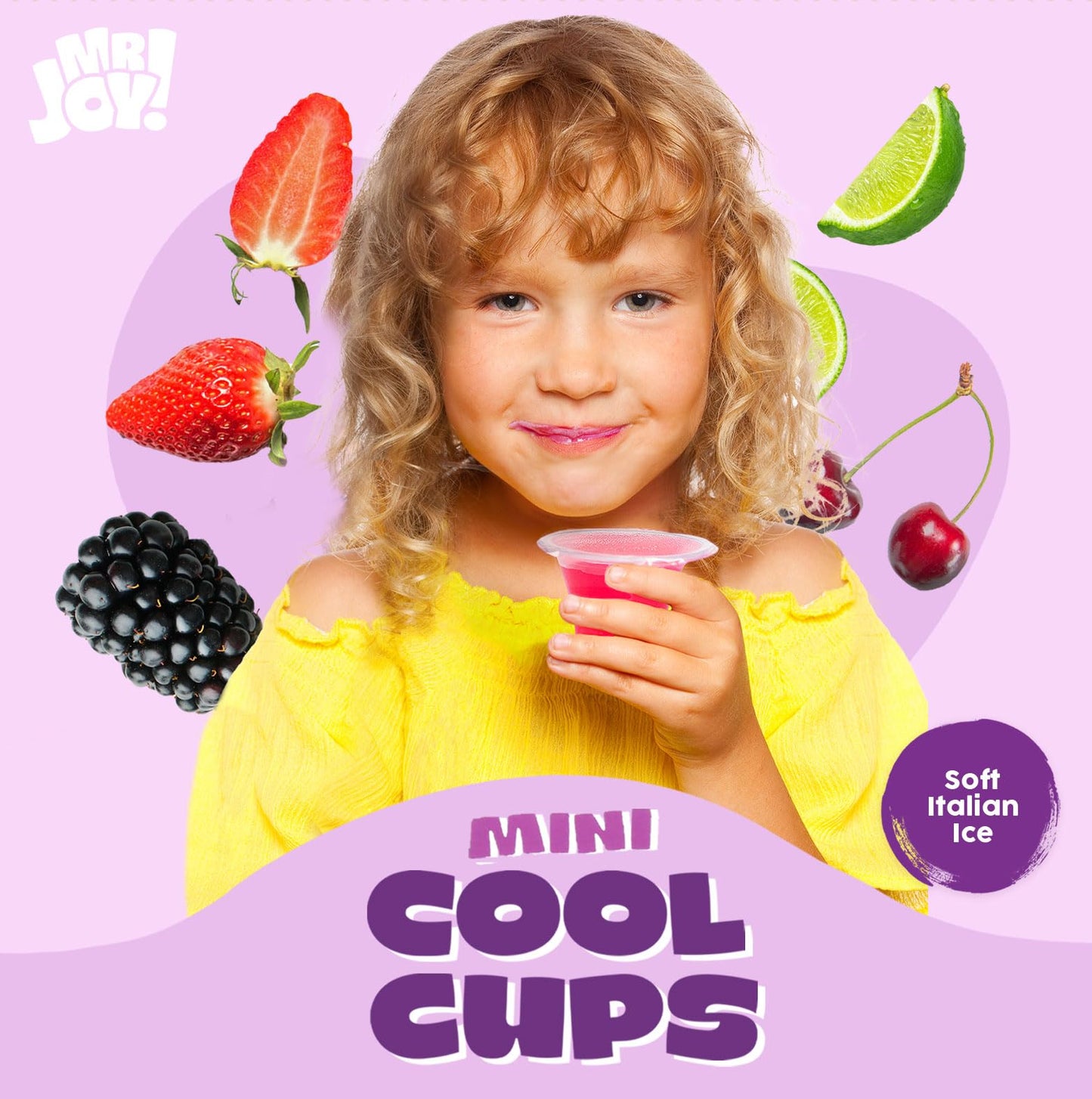 MR JOY! Soft Italian Ices Mini Cool Cups Variety Pack - Assorted Flavors - 40 x 1.34oz Cups - Pantry-safe Dessert