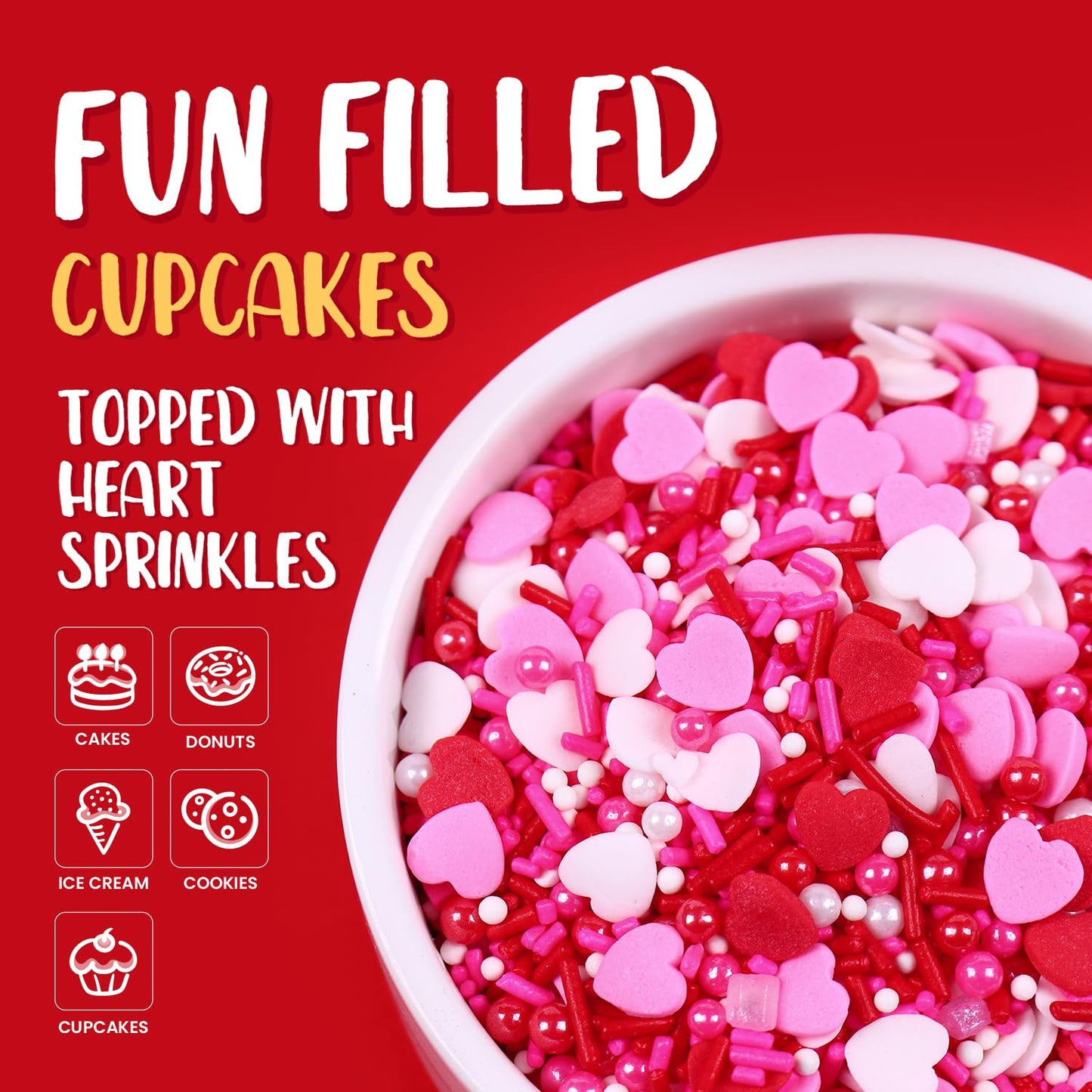 Valentines Sprinkles For Baking 4.2Oz White Red Pink Jimmies And Heart Sprinkles For Cake Decorating Valentine Sprinkles For Coo