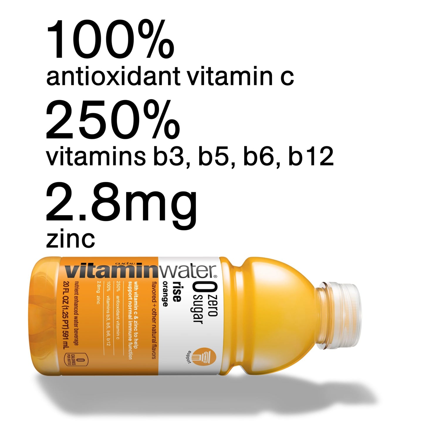 vitaminwater Zero Sugar Rise, Electrolyte Enhanced Orange Drink, 20 fl oz, 12 Pack - Refreshing Vitamin-Infused Hydration
