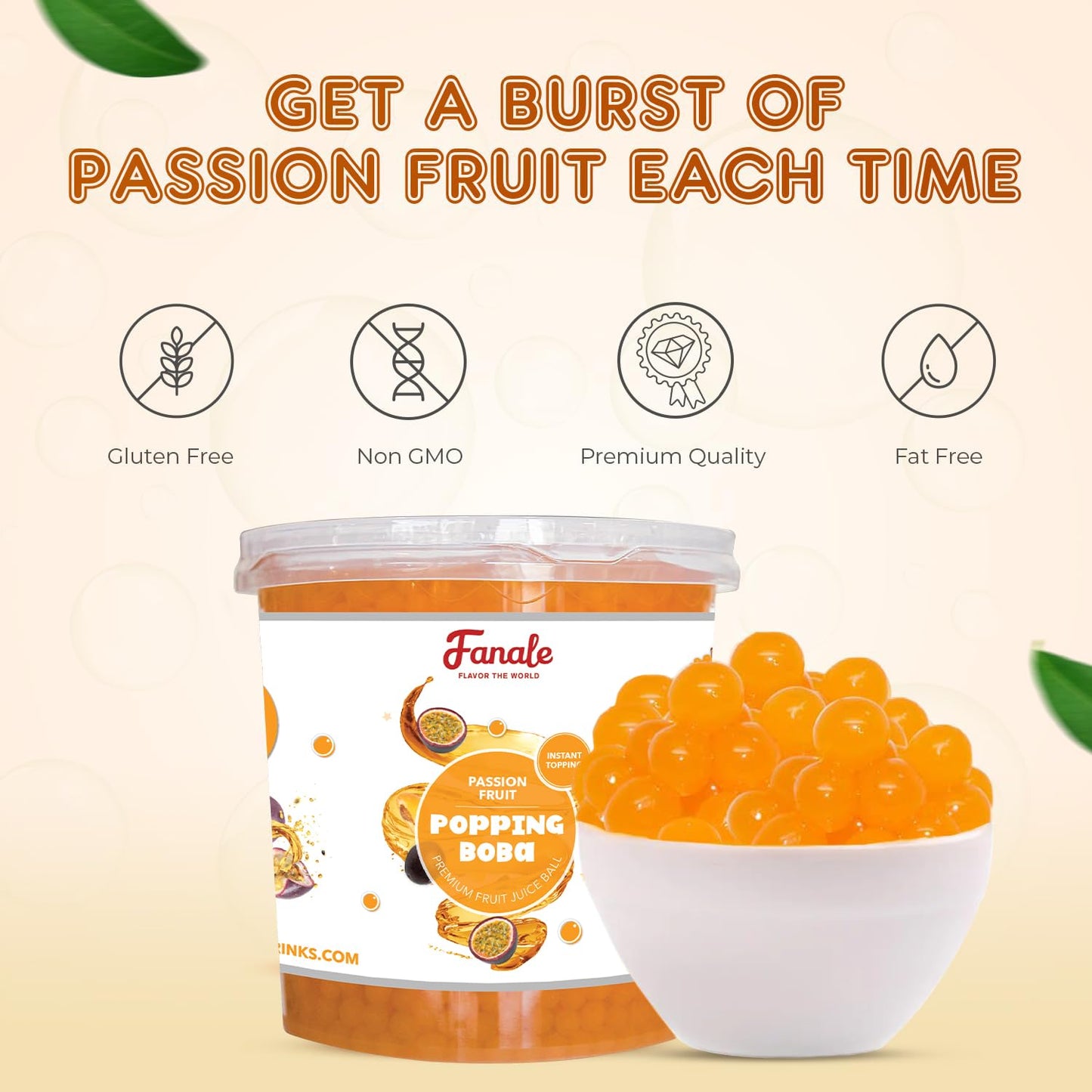 Fanale Popping Boba Pearls For Bubble Tea - 7 Pound (Pack Of 4) | Passion Fruit | Bursting Boba Pearls Bubble | Fruit Juice Flav