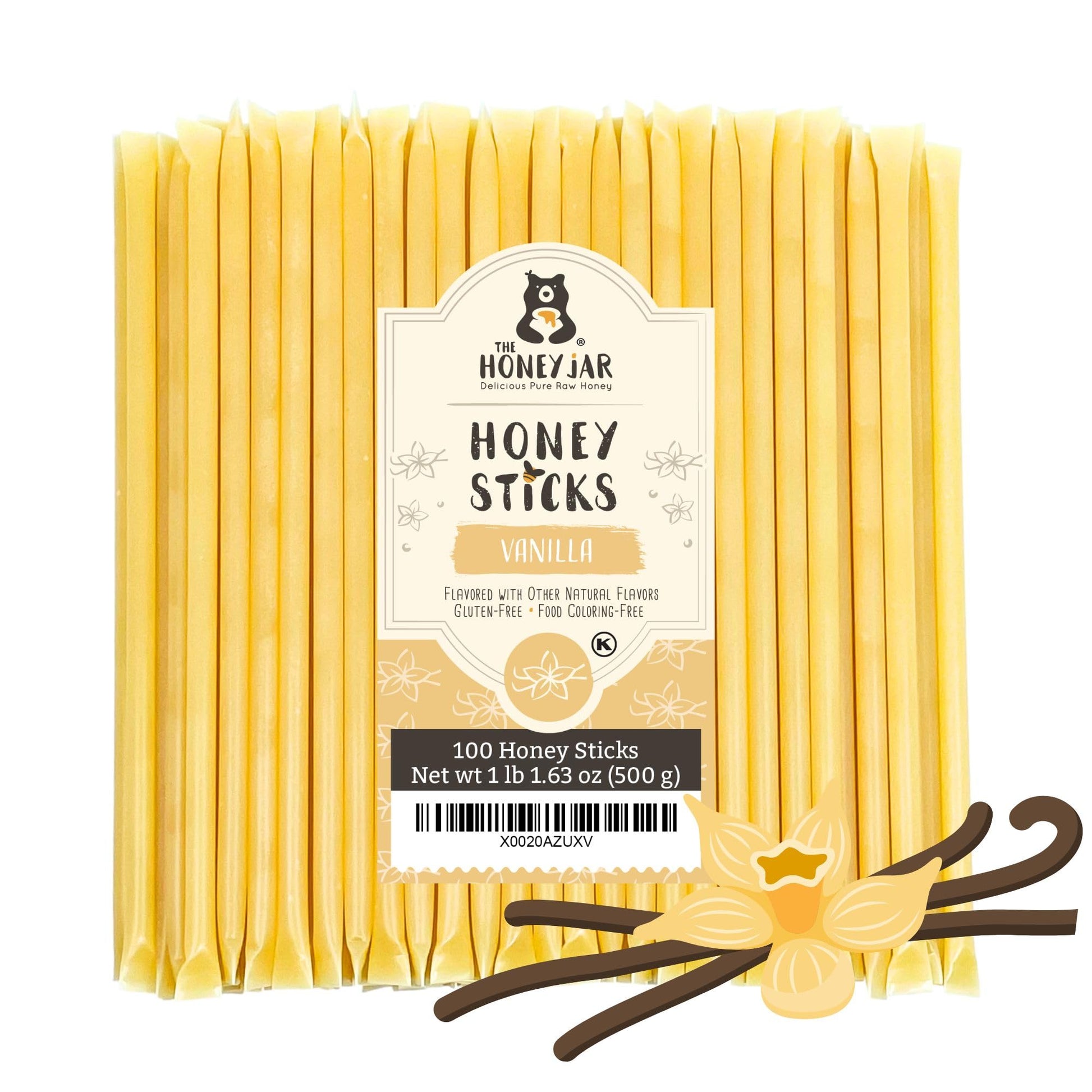 The Honey Jar Vanilla Flavored Raw Honey Sticks - 100 Count Pack for Tea and Coffee