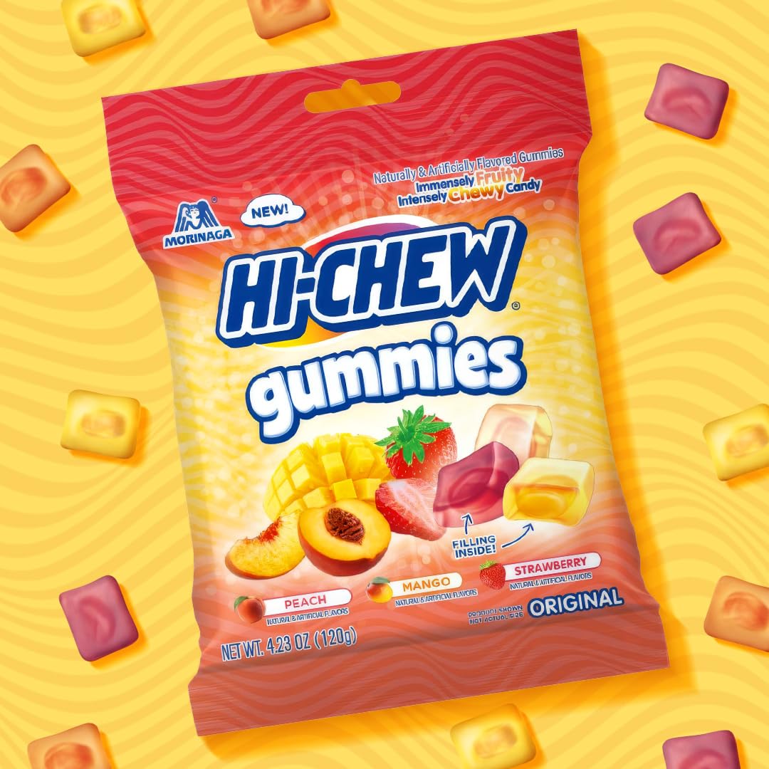 Hi-Chew Gummies Sour Candy Bag Of 9, 4.23 Oz Each, Mango Peach Strawberry Gummy Candy, Unique Fun Soft & Chewy, Immensely Juicy