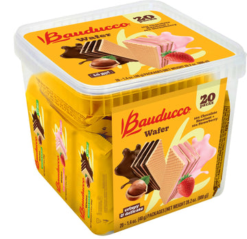 Bauducco Wafer Cookies, Strawberry & Hazelnut, 28.2 oz (Pack of 20) - Individually Wrapped Crispy Wafers - Triple-Layer Cream-Fi