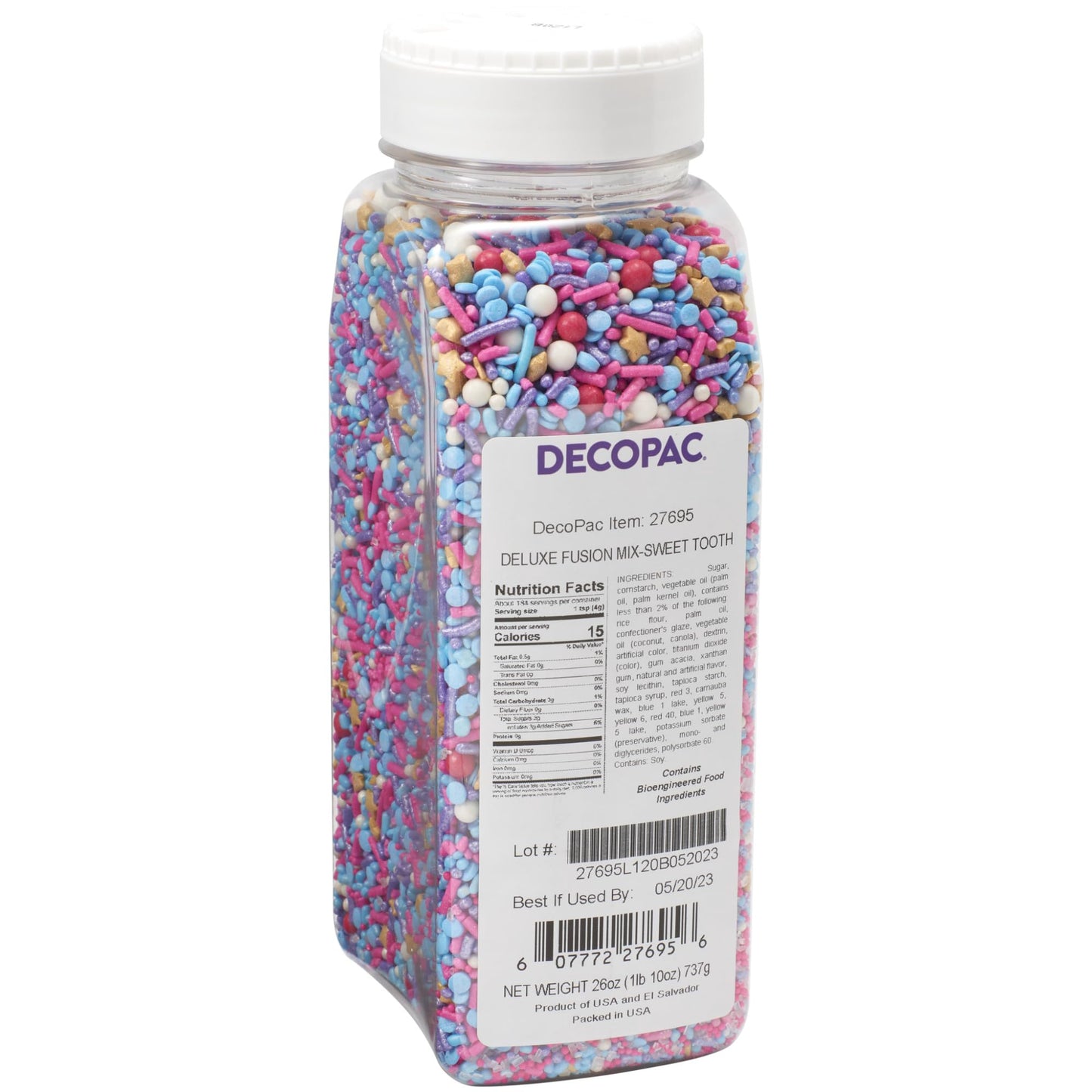 DECOPAC Sweet Tooth Deluxe Fusion Mix, 26oz, Fancy Candy Sprinkles in Handheld Container, Edible Sprinkles For Celebration Cakes