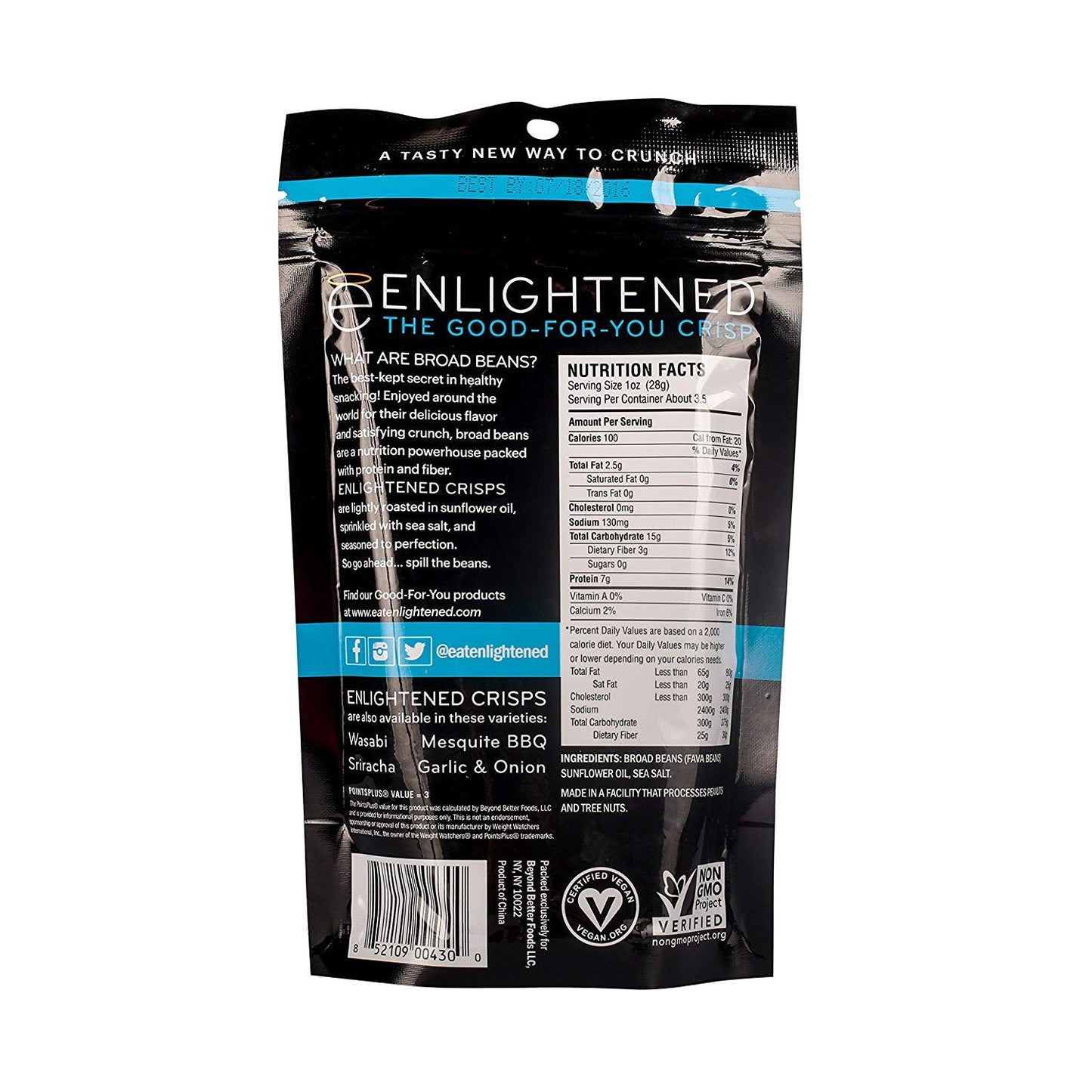 Enlightened Plant Protein Bean Snacks Sea Salt, 4.5 Oz