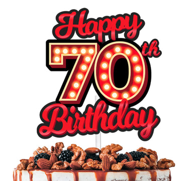Happy 70th Birthday Cake Topper Fluorescent Flashing Night Out Hen Movie Nightclub Theme Decor Supplies Woman Man Happy Birthday
