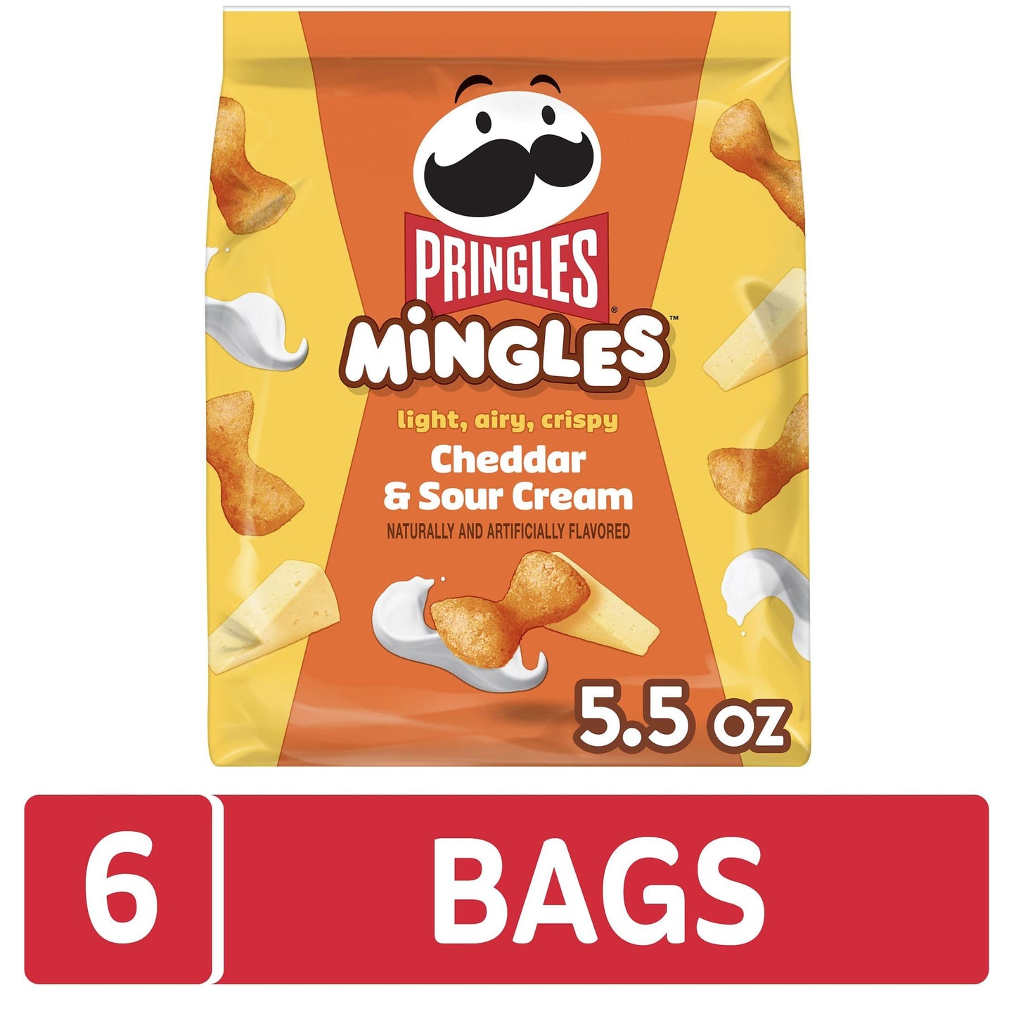 Pringles Mingles Puffed Snacks, Cheddar and Sour Cream, Cheese Puffs, Salty Snacks (6 Bags)