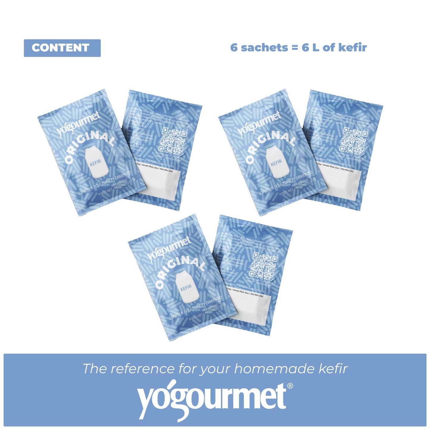 Yogourmet Kefir Starter Culture, All Natural, Gluten Free, 6 Sachets, Makes 6 Quarts, 0.11 Ounce Each