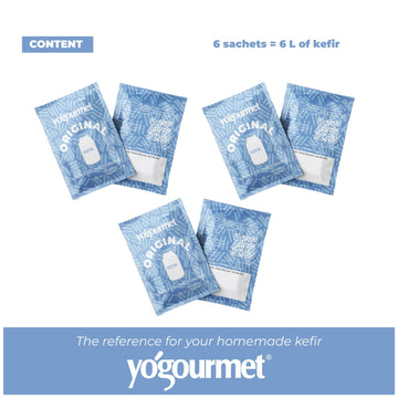 Yogourmet Kefir Starter Culture, All Natural, Gluten Free, 6 Sachets, Makes 6 Quarts, 0.11 Ounce Each