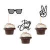 Two Cool Cupcake Toppers, Boy Second Birthday Party, 2Nd Birthday Party Decorations, Glitter Black, 24 Pcs