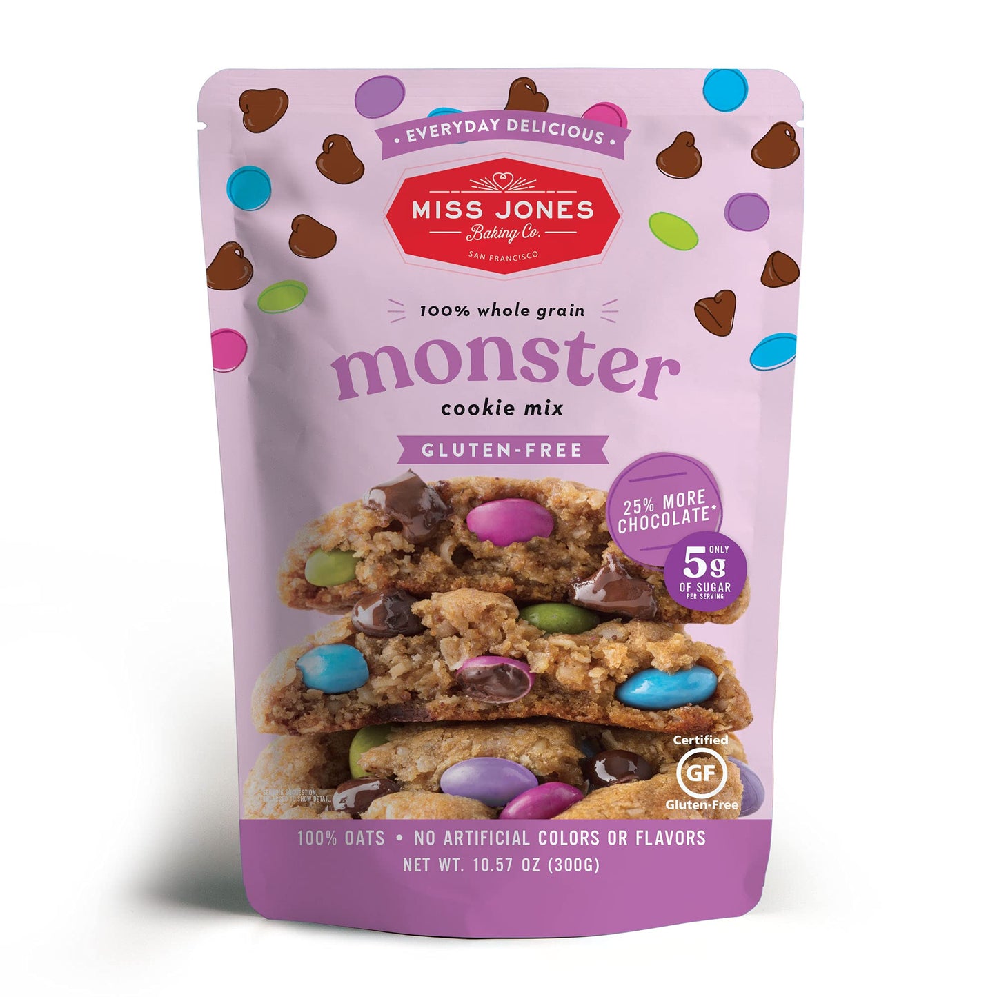 Miss Jones Baking Gluten-Free Chocolate Chip Cookie Mix - More Chocolate Chips, 50% Lower Sugar, Naturally Sweetened Desserts &
