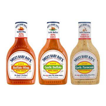 Sweet Baby Ray's Gourmet Sauce & Marinade Variety Pack 1 Buffalo Wing Sauce, 1 Garlic Parmesan Sauce, 1 Garlic Buffalo Wing Sauc