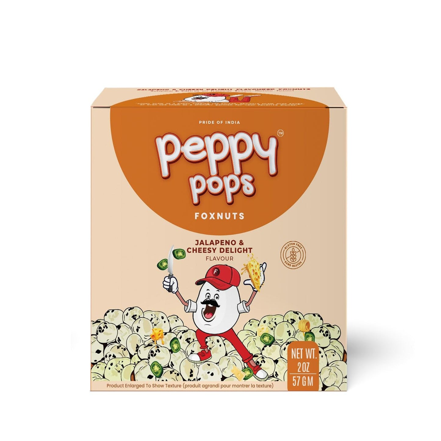 Peppy Pops Jalapeno & Cheesy Delight Foxnuts 2 oz (57 gm) - Spicy Cheesy Puffed Snack - Roasted Indian Makhana - Gluten-Free, Hi