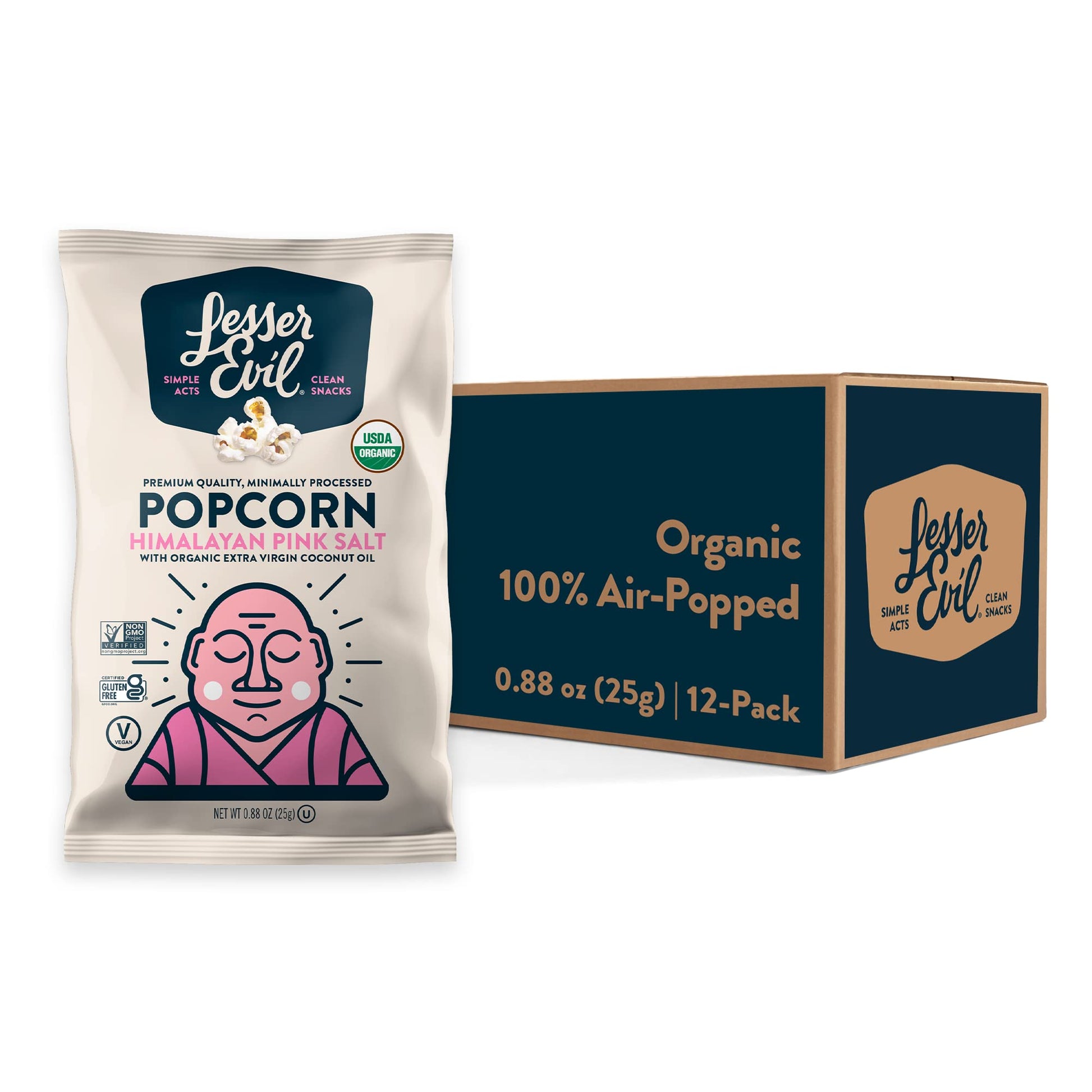 LesserEvil Organic Popcorn, Himalayan Pink Salt, 0.88 Ounce (Pack of 25)