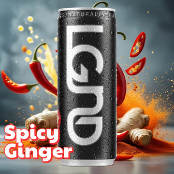 LGND Smart Energy Drink, Nootropic + Prebiotic, Spicy Ginger Flavor, 12 Fl Oz (Pack of 12), Black/Gold
