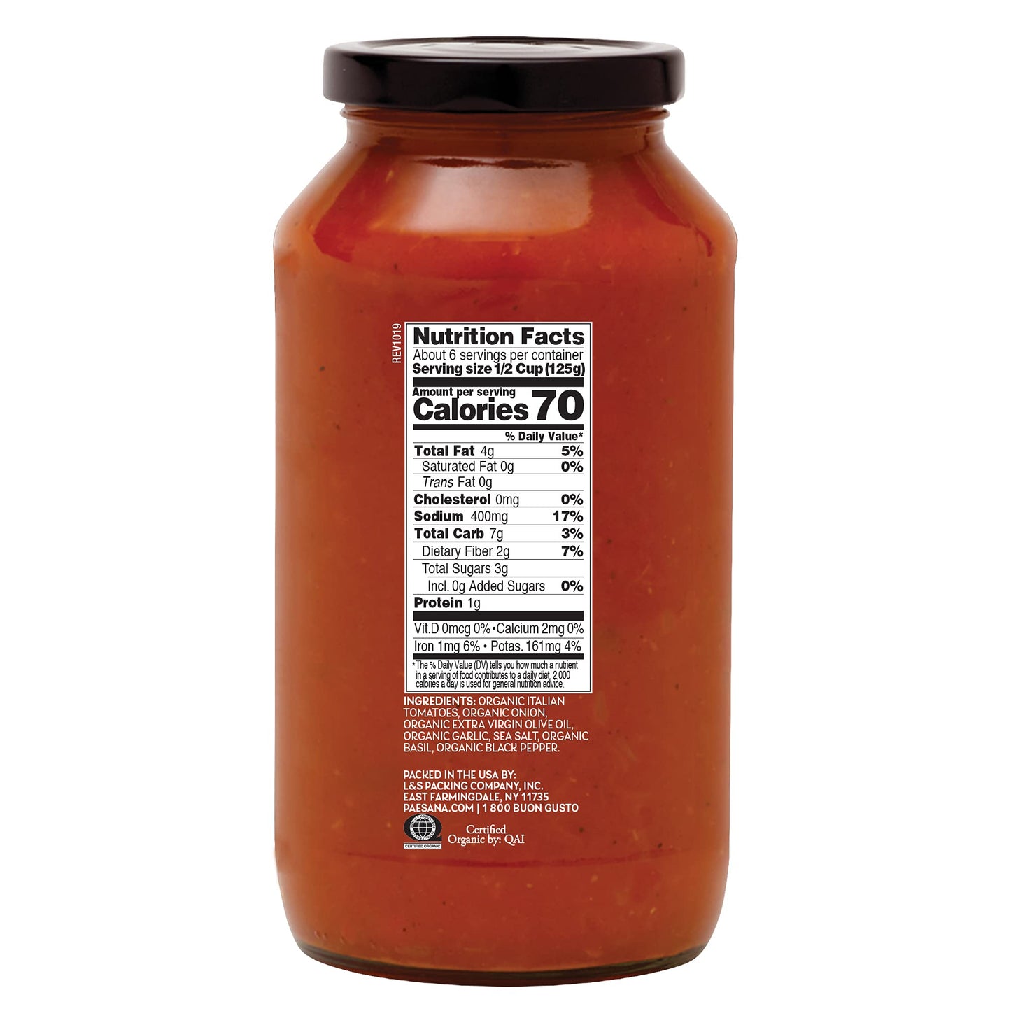 Paesana Organic Tomato Basil Pasta Sauce - Gluten Free, Vegan Friendly And Made With 100% Imported Italian Tomatoes, Usda Organi