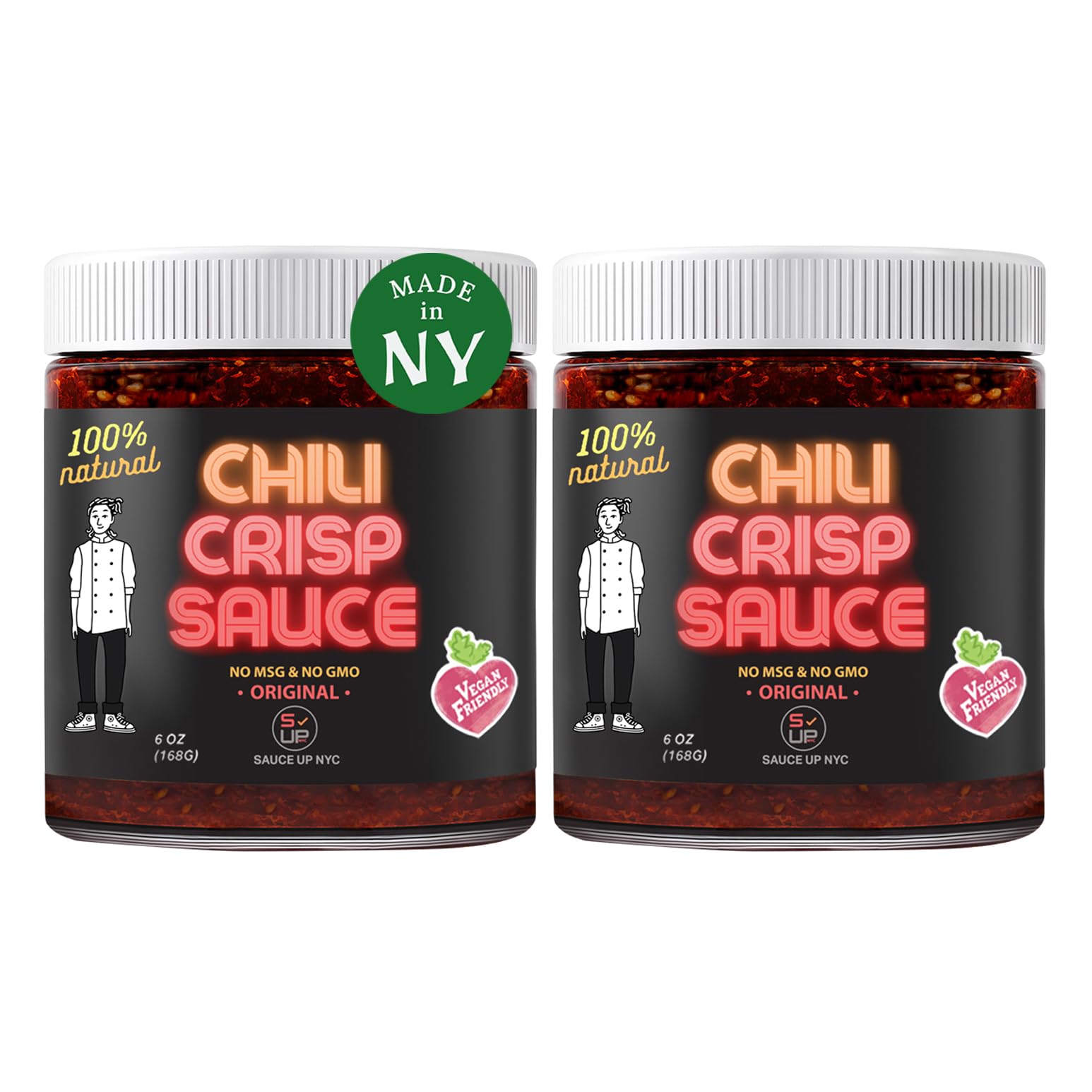 SAUCE UP Original Chili Crisp Sauce - 2 Pack (6oz Each) | Vegan, Keto, Gluten-Free, Non-GMO, Artisan Handcrafted