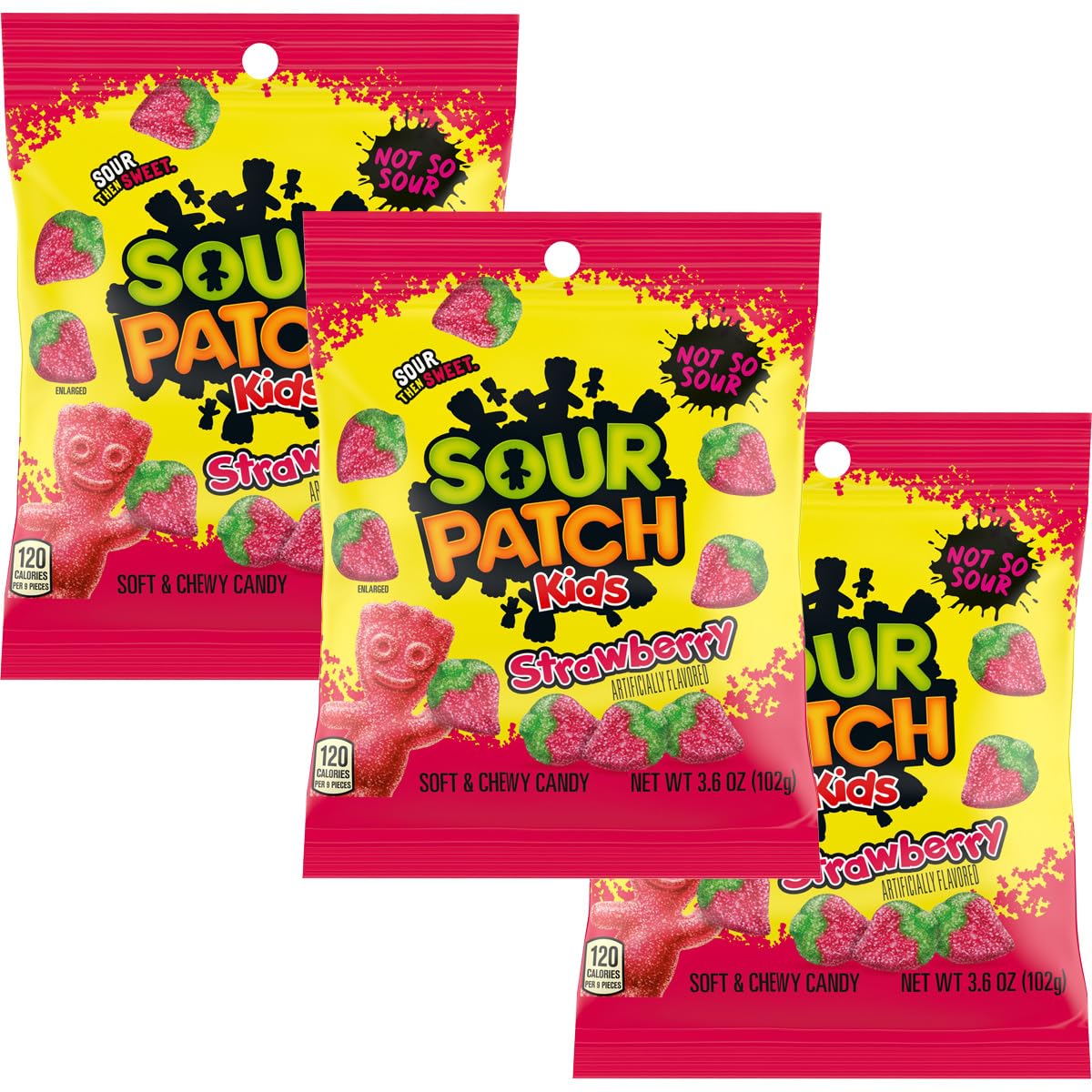 The Hampton Candy Company Sour Kids Strawberry Gummies, 3.6 Ounce Bags (Pack of 3)