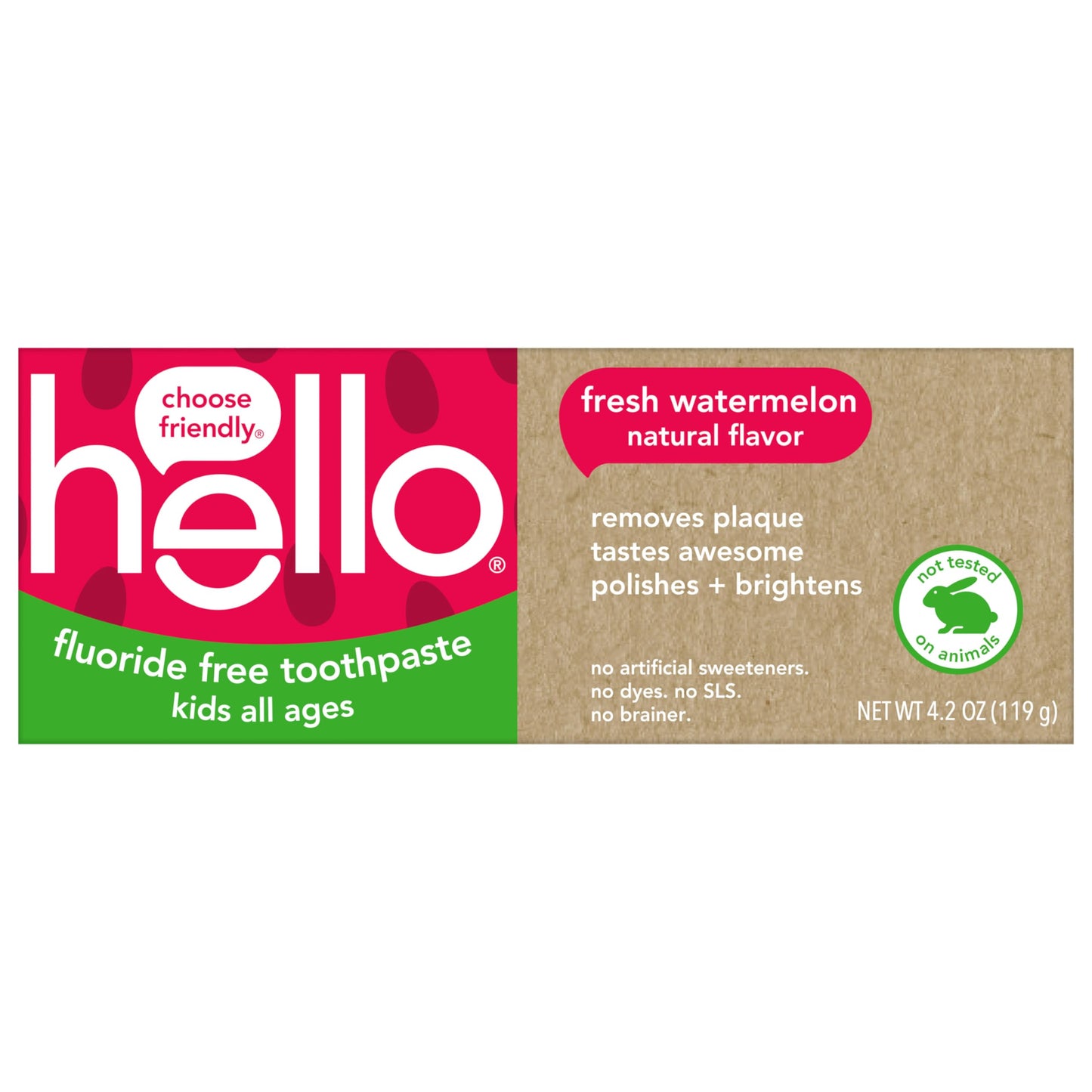 Hello Natural Watermelon Flavor Baby & Kids Fluoride Free Toothpaste, Vegan, Sls Free, Gluten Free, Safe To Swallow For Baby And
